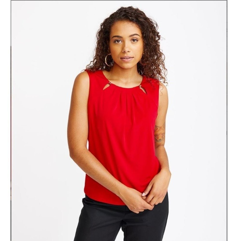 Women Knit Top, Scarlet Beaded-Neck Sleeveless, XS